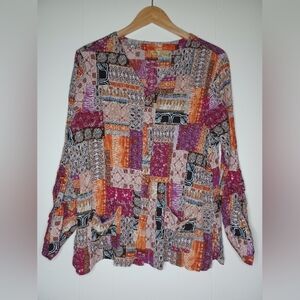 Islander Pink and Orange Patchwork Blouse